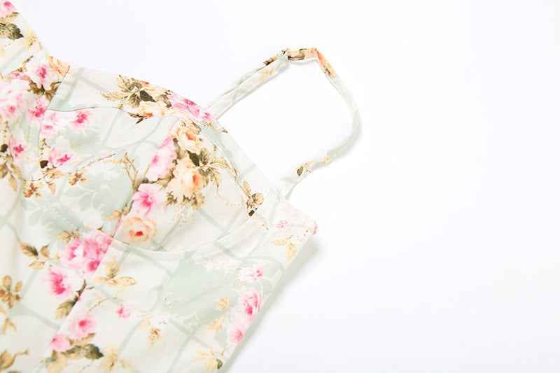 Summer Backless Dress for Women - French Printed Waist Trimming Slimming Design