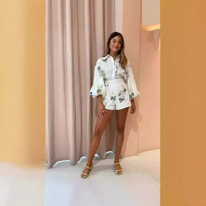 High Waist Shorts Shirt Print Casual Elegant Outfit - Iyanka