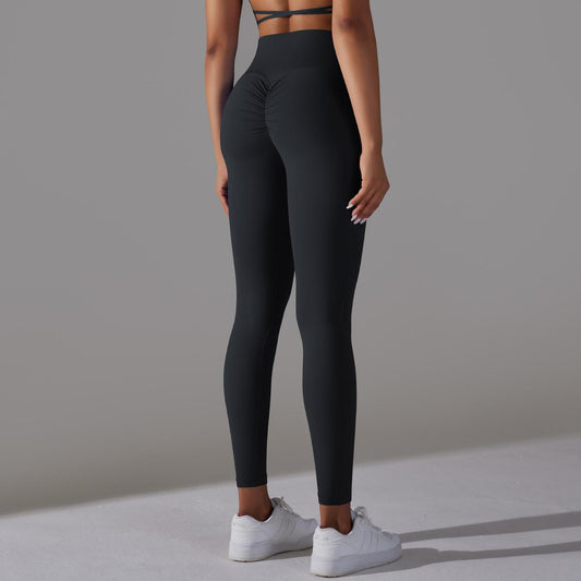 Solid Color Nude Feel Skin Friendly Cross Waist Pocket Yoga Pants High Waist Hip Lift Stretch Fitness Sports Ninth Pants - Iyanka