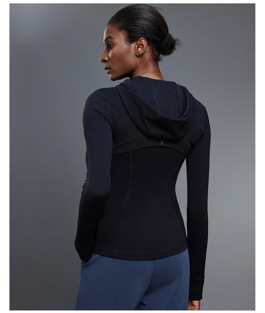 Yoga Jacket Women Slim Fit Slimming Hooded Cardigan Coat Running Sports Fitness Long Sleeved Upper Garment - Iyanka