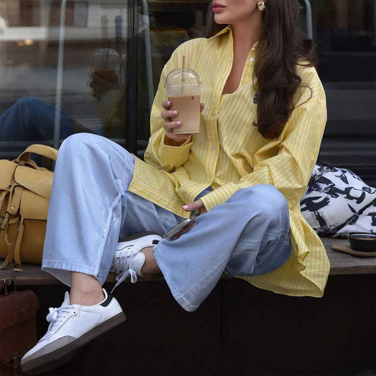 Women’s Autumn Casual Striped Button-Up Long Sleeve Shirt