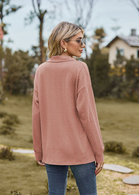 Autumn Winter Solid Color Polo Collar Loose Long Sleeve Sweatershirt Coat Women Jacket - Iyanka