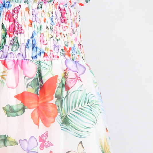 Retro Printed Vacation Summer Halter Design Deep V Plunge neck Sleeveless Short Dress for Women