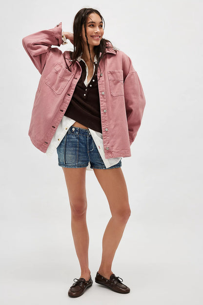 Casual Pocket Side Slit Denim Women Coat - Iyanka