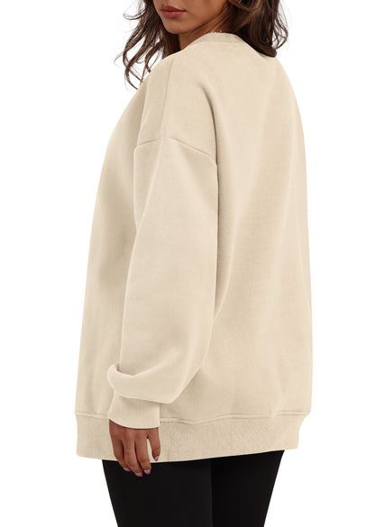 Autumn Winter Women round Neck Long Sleeved Sweatshirt Pullover Fleece Sweater - Iyanka