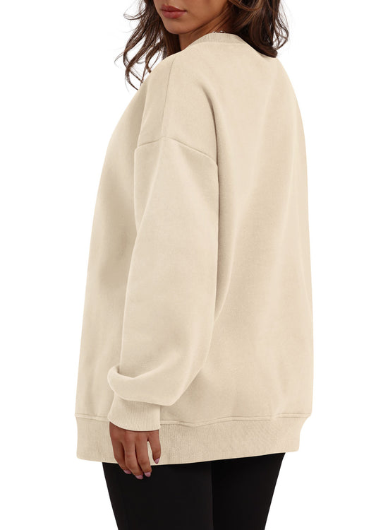 Autumn Winter Women round Neck Long Sleeved Sweatshirt Pullover Fleece Sweater - Iyanka