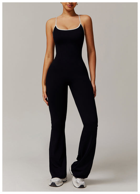 Nude Feel Cross Beauty Back Yoga Jumpsuit Pleated Slightly Pull Running Sports Fitness Horn Jumpsuit - Iyanka