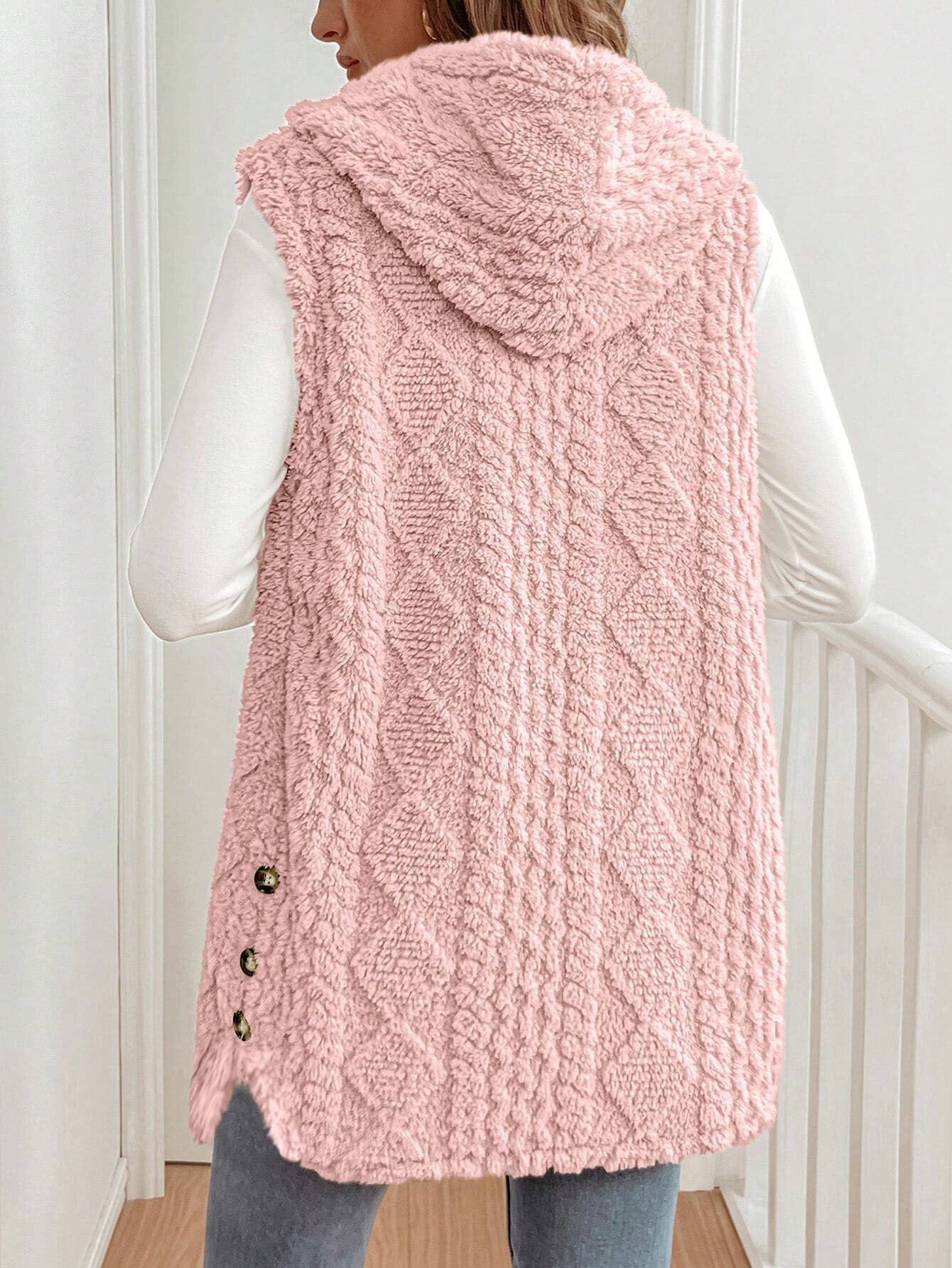 Autumn Winter Women Double Sided Plush Casual Hooded Cardigan Vest - Iyanka