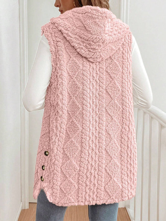 Autumn Winter Women Double Sided Plush Casual Hooded Cardigan Vest - Iyanka