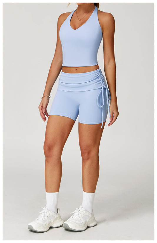 Waist Turning Nude Feel Tight Yoga Shorts Drawstring Outerwear Casual Pants Pilates Sports Shorts for Women - Iyanka