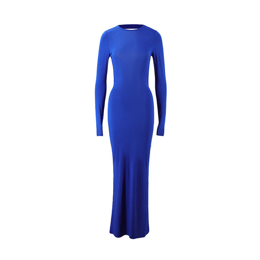 Round Neck Slim Fit Long Sleeved Sexy Backless Sheath Dress Women Clothing