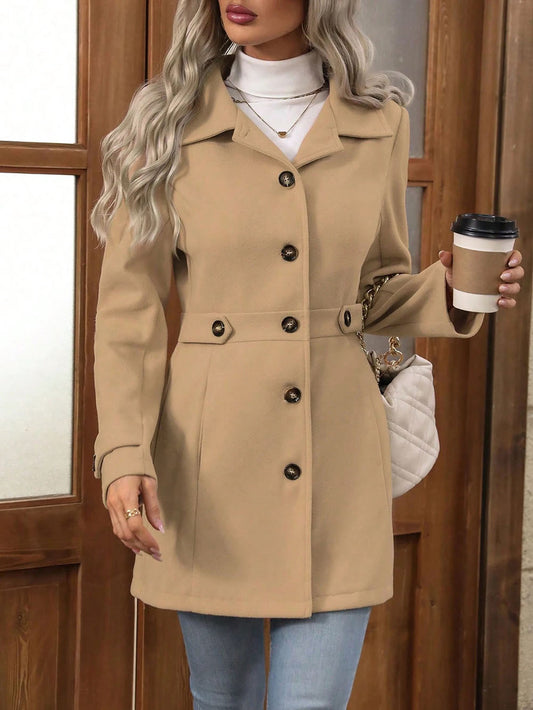 Autumn Winter Collared Women Woolen Slim Fit Coat - Iyanka
