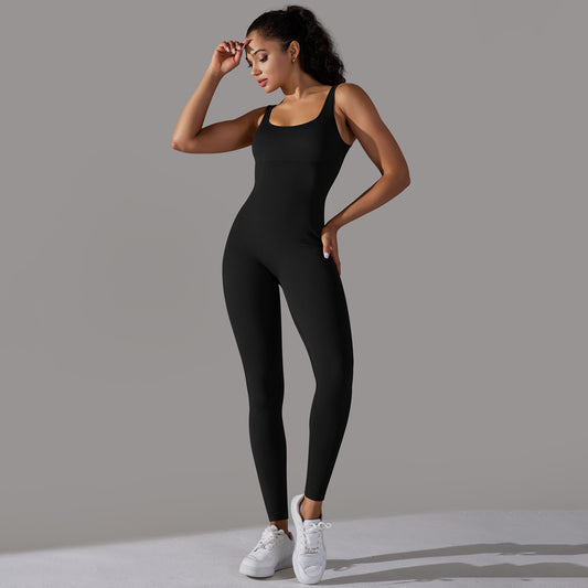 Spring Internet Seamless Thread Yoga Jumpsuit Dance Cinched Waist Slim Fit Sports Stretch Tight Jumpsuit - Iyanka