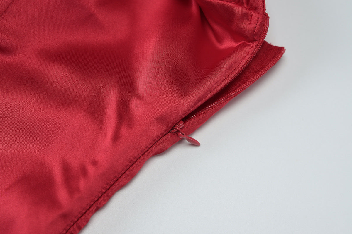 Summer Women Solid Color Graceful Satin Pleated Slim Tube Top Dress - Iyanka