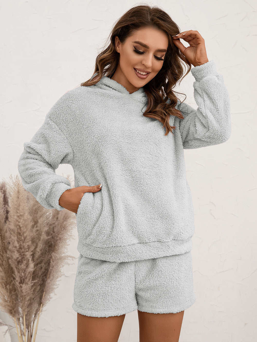 Plush Hooded Sweater Set Casual Homewear Double-Sided Plush Two-Piece Set Women - Iyanka