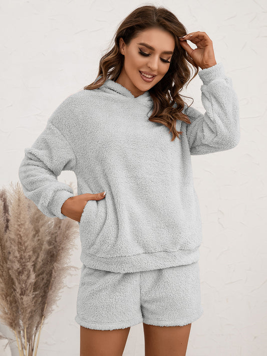 Plush Hooded Sweater Set Casual Homewear Double-Sided Plush Two-Piece Set Women - Iyanka