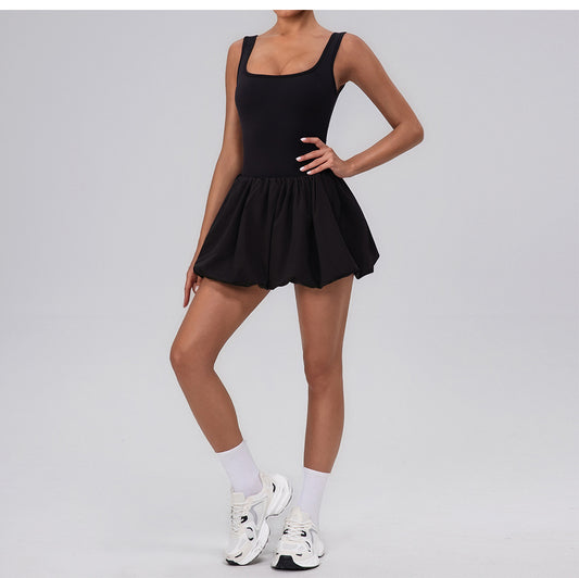 Fitness Draped Dress Faux Two Pieces Anti Wardrobe Malfunction Base Pockets Dress Sports Yoga Tennis Dress Women - Iyanka