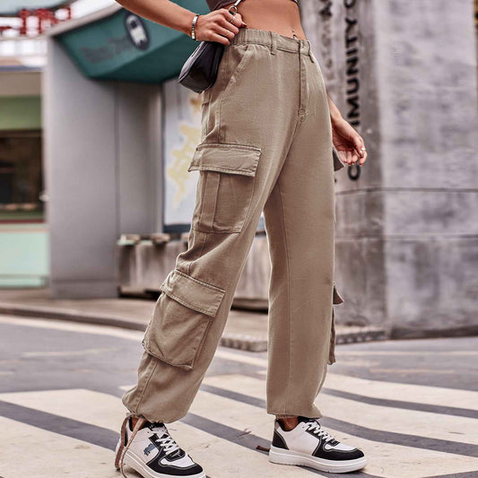 Women Loose Drawstring Design Denim Overalls Casual Sports
