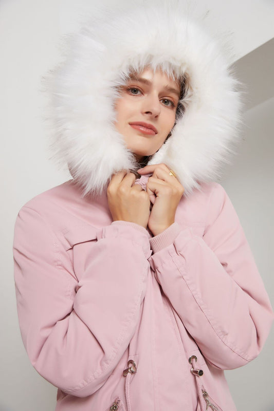 Parka Women Plus Size Mid-Length Fleece Lined Coat Women Warm with Fur Collar Loose Winter Coat Plus Size - Iyanka