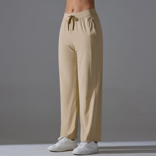 High Waist Cool Feeling Sun Proof Trousers Sports Drawstring Wide Leg Pants Loose Nude Feel Trousers All Matching Fitness Yoga Pants Women - Iyanka
