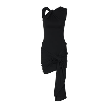 Summer Solid Color Lace up Pleated Slim Fit Sexy Sheath Dress