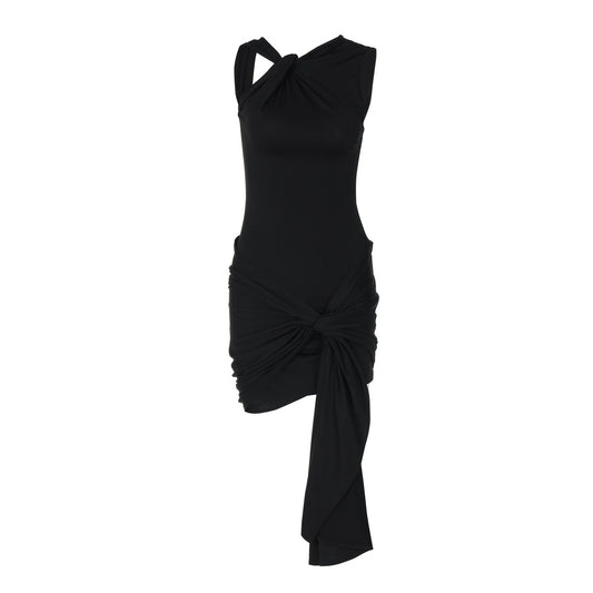 Summer Solid Color Lace up Pleated Slim Fit Sexy Sheath Dress