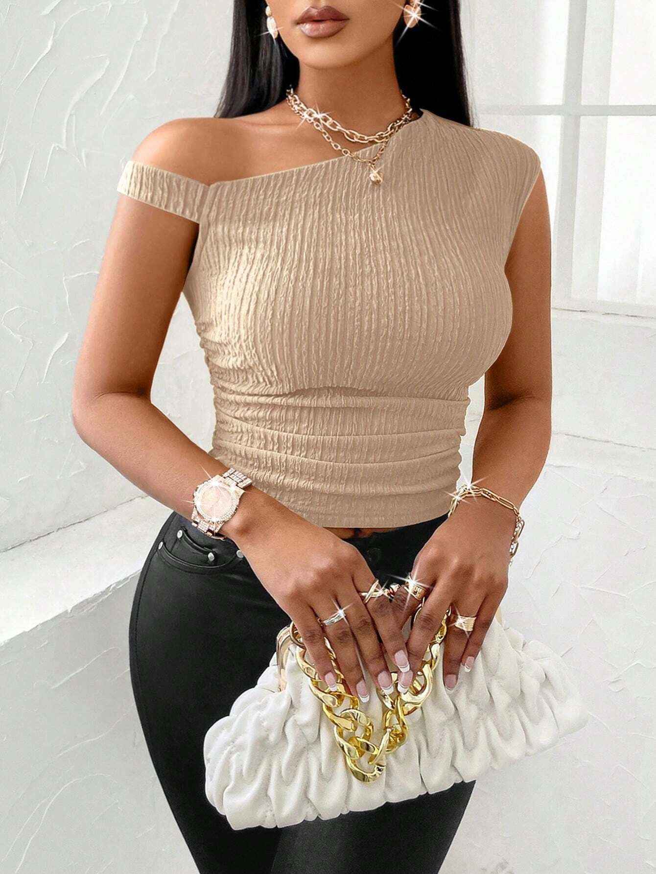 Women’s Summer Slim Fit Peplum Top – Off Shoulder Asymmetric