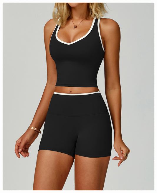 Contrast Color Binding Sports Vest Naked Women Feeling Hollow Out Cutout out Beauty Back Exercise Underwear Skinny Running Workout Clothes - Iyanka