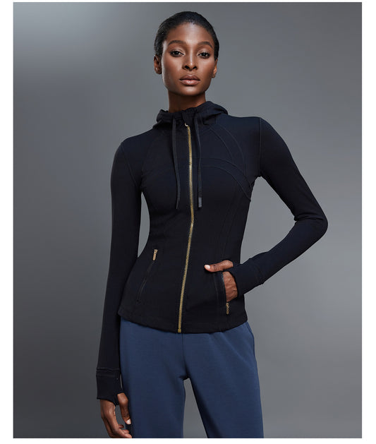 Yoga Jacket Women Slim Fit Slimming Hooded Cardigan Coat Running Sports Fitness Long Sleeved Upper Garment - Iyanka