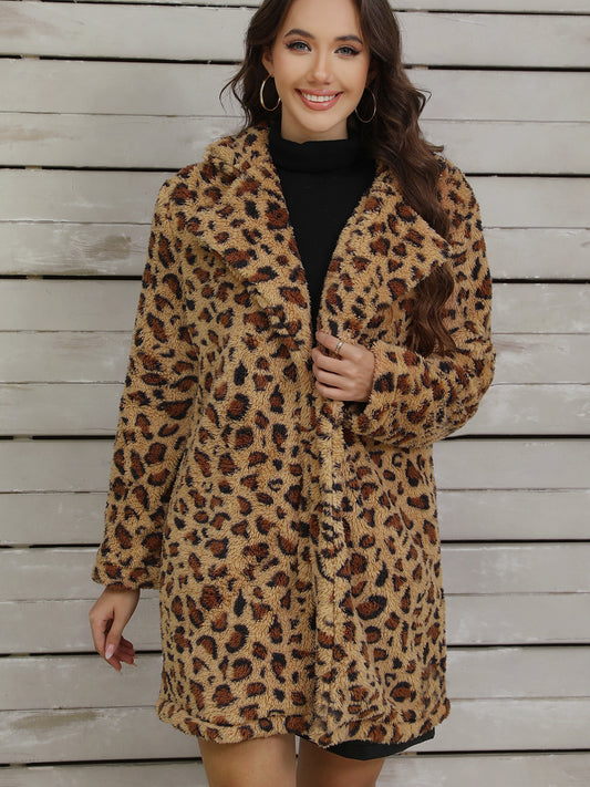Autumn Winter Retro Easy Matching Warm Plush Long Sleeved Jacket Super Leopard Print Loose Casual Jacket Women - Iyanka