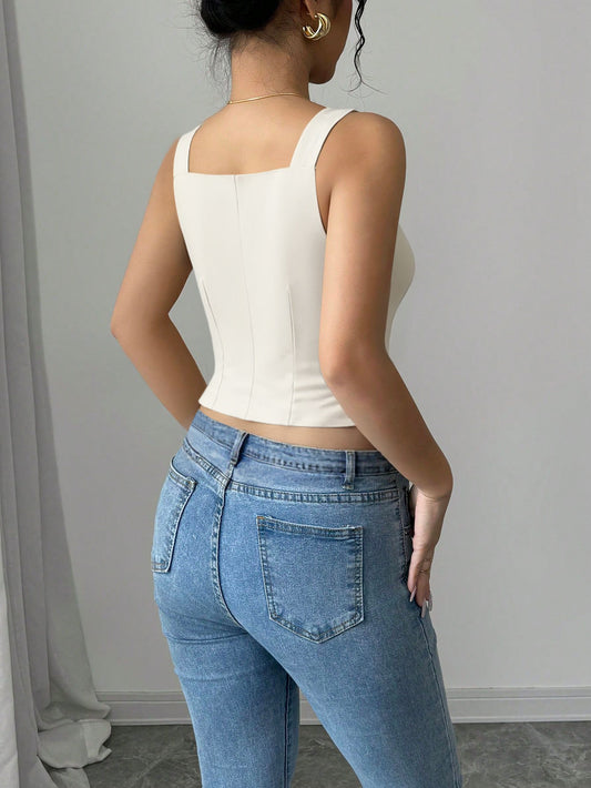 Women Clothing Single Breasted Blazers Vest Retro Sexy Short V neck Top - Iyanka