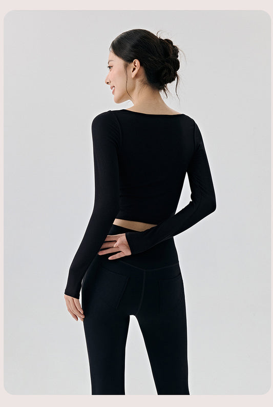 Scoop Yoga Clothing Top Women Short Slim Fit Slimming Workout Top Solid Color Shoulder Sports T shirt - Iyanka
