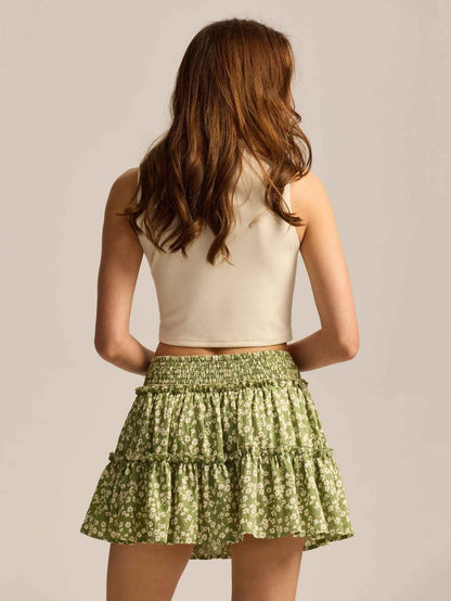 Floral Skirt Pants Lined A line Skirt High Quality Smocking Tight Waist Elastic Culottes