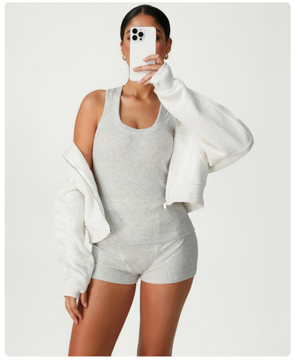 Tight Sleeveless Sports Vest Suit High Waist Casual Bum Lift Shorts Two Piece Sets Training Workout Clothes - Iyanka