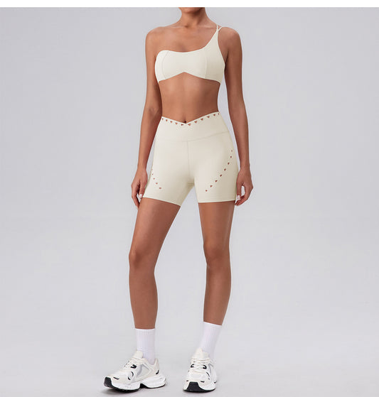 Summer Training Workout Clothes Outer Wear Beauty Back Hollow Out Cutout Vest Oblique Shoulder Yoga Bra Top Nude Feel Sports Underwear for Women - Iyanka