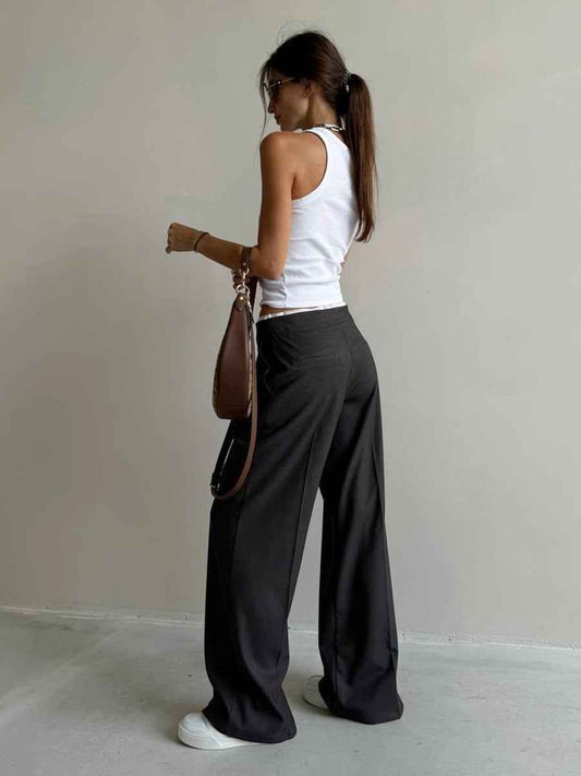 Loose Spring Faux Two-Piece Lace-Up Office Work Trousers