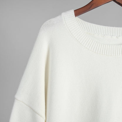 Round Neck Sweater Women Autumn Winter Loose Pullover Sweater Simple Solid Color Sweater - Iyanka