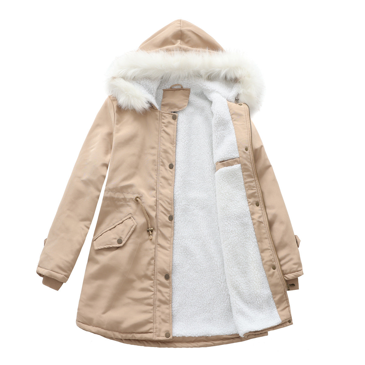 Autumn Winter Detachable Fur Collar Women Overcome Long Sleeve Hooded Cotton Padded Coat Fleece Coat Cotton Padded Coat Women - Iyanka
