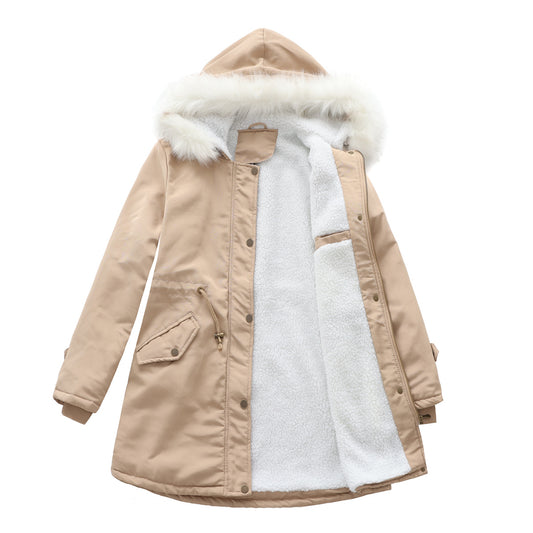 Autumn Winter Detachable Fur Collar Women Overcome Long Sleeve Hooded Cotton Padded Coat Fleece Coat Cotton Padded Coat Women - Iyanka