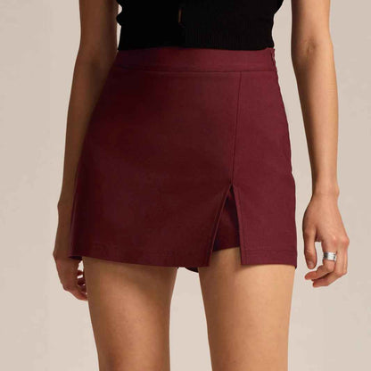 Women Clothing High Waist Slit Pantskirt High Quality Stretch Zipper Culottes Skirt
