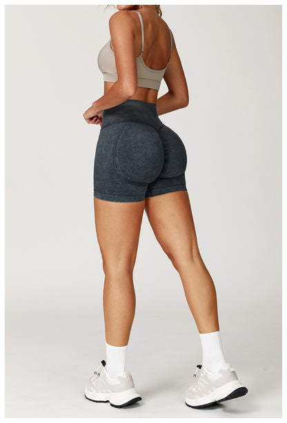 Seamless Stone Washed Yoga Shorts High Waist Hip Lift Shorts Skinny Running Sports Fitness Yoga Pants Women - Iyanka