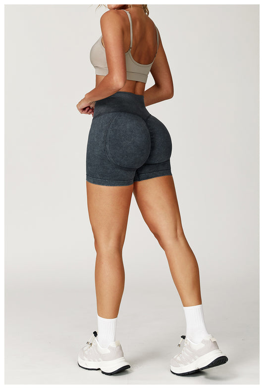 Seamless Stone Washed Yoga Shorts High Waist Hip Lift Shorts Skinny Running Sports Fitness Yoga Pants Women - Iyanka