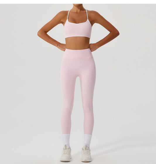 Cross Adjustable Shoulder Strap Yoga Bra Outer Wear with Chest Pad Workout Exercise Underwear Contrast Color Yoga Clothes - Iyanka
