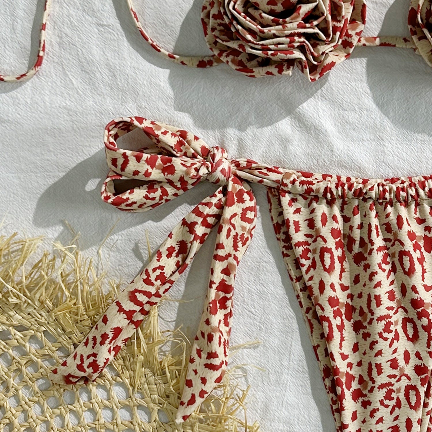 Leopard Print Floral Sexy Drawstring Strap Split Swimsuit Swimwear Bikini - Iyanka