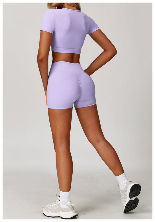 Summer Yoga Short Sleeve Hollow Out Cutout out Tight Shockproof Nude Feel Sports T shirt Running Fitness Sports Top - Iyanka