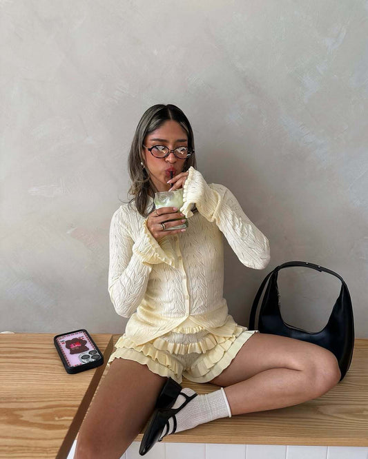 Spring Summer Sexy Knit Breathable Cardigan Shorts Two Piece Sets Women - Iyanka