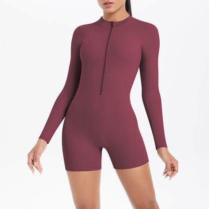 Hollow Out Cutout Beauty Back Half Open Zipper One Piece Peach Hip Sports Fitness Bare Back Jumpsuit Yoga Clothes Women - Iyanka