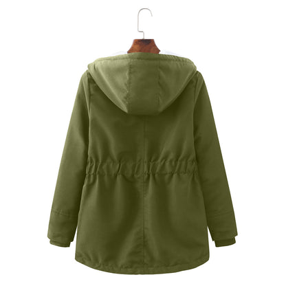 Ladies Hooded Lambswool Parka Winter Warm Waist Women Cotton-Padded Coat - Iyanka