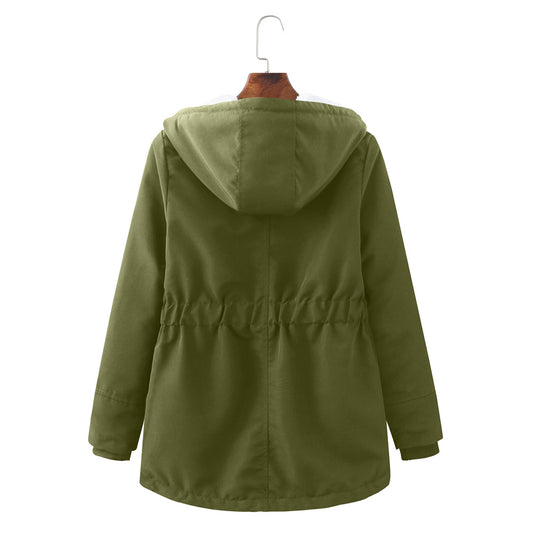 Ladies Hooded Lambswool Parka Winter Warm Waist Women Cotton-Padded Coat - Iyanka