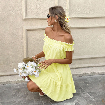 Women Clothing Gentle off Neck Dress Summer Younger Sweet Dress